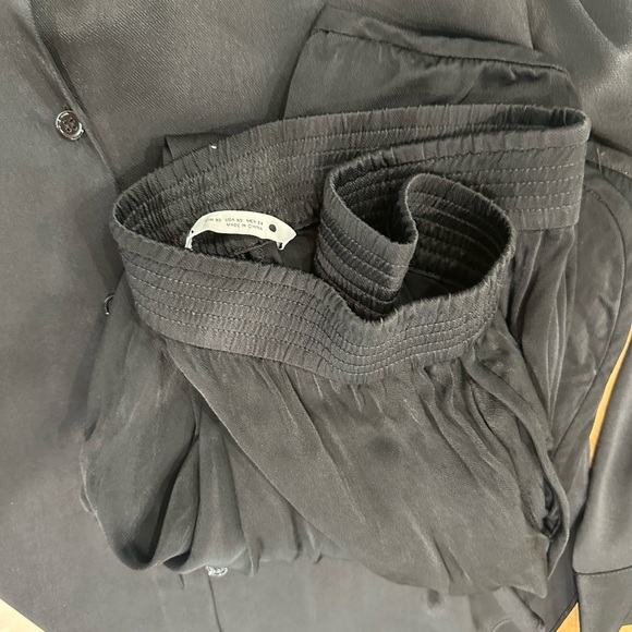 Zara Satin Effect Split Hem High Elastic Waist Trousers and Shirt - Black - Picture 6 of 7